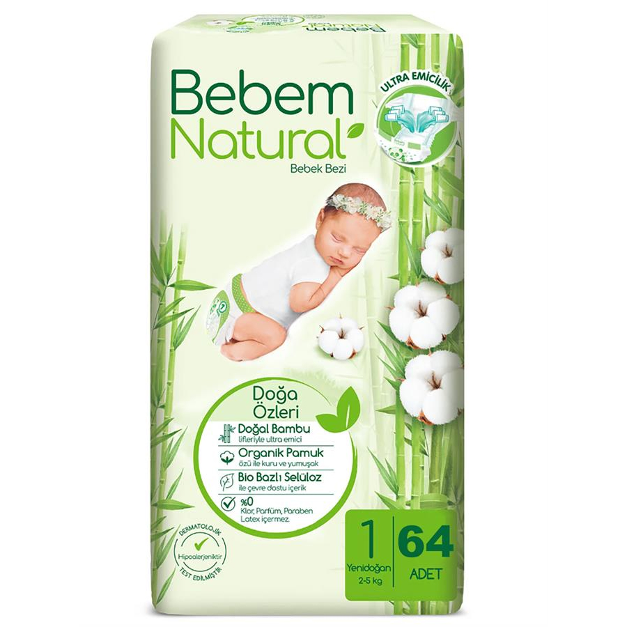 BEBEM NATURAL Підгуз.дит. "1" newborn 2-5 кг 64 шт.